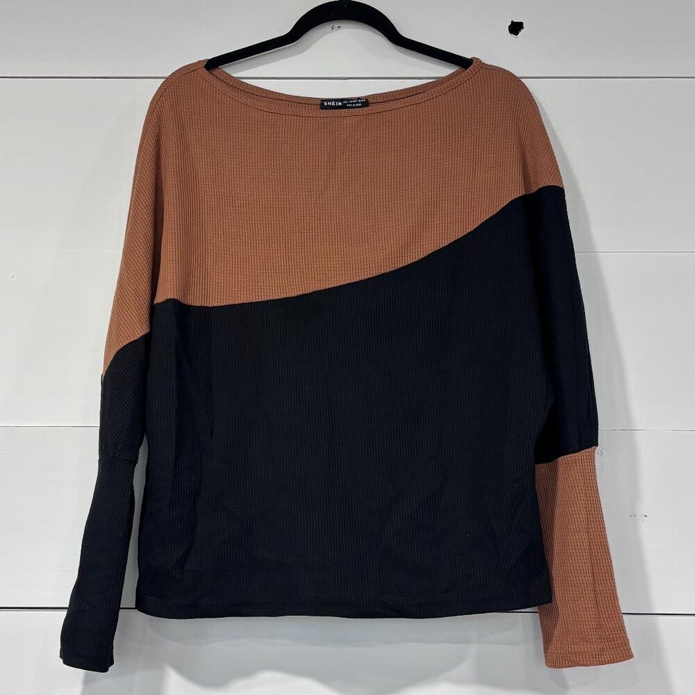 NWOT Shein Waffle Knit Color Block Dolman Sleeve Tee L(8-10)